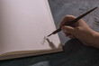 © Dan - caligrafía tradicional escrita a mano, sobre un libro viejo.