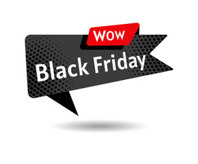 Wall Mural - Black Friday sale banner template. Retro design element dialog cloud, halftone dot background. Promo marketing. Advertising sign banner of sale, promotion. Isolated vector illustration
