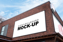 Mock Up Horizontal Outdoors Billboard On Wall Top Of Building
