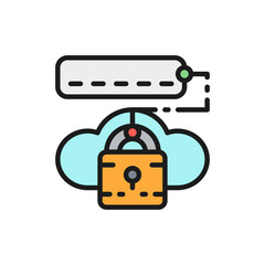 Wall Mural - Cloud lock with password, data security flat color line icon.