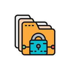 Wall Mural - Folder with lock, file protection, data security flat color line icon.