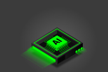 Poster - Artificial intelligence icon AI, chip brain, quantum computing, cpu, isometric cloud computing concept, data mining, isometric, neural network, machine programming, vector illustrator.