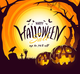 Wall Mural - Halloween Sale banner with lettering design, Vector illustration