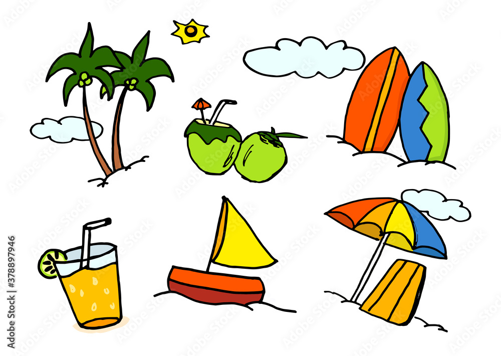 set of summer icons vector illustration isolated on white background ...