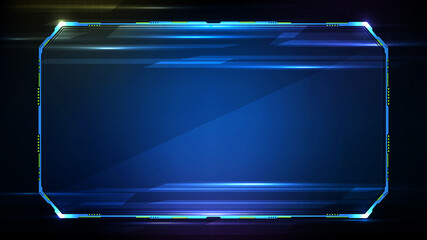 Wall Mural - Abstract futuristic background. Blue glowing technology sci fi frame hud ui