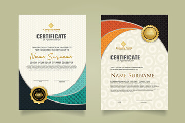Wall Mural - Set modern certificate template with realistic texture diamond shaped on the ornament and modern pattern background
