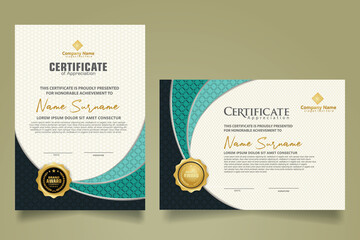 Set modern certificate template with realistic texture diamond shaped on the ornament and modern pattern background