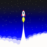 Fototapeta Kosmos - Launch of a space rocket. start-up. The sky and the stars. Vector illustration