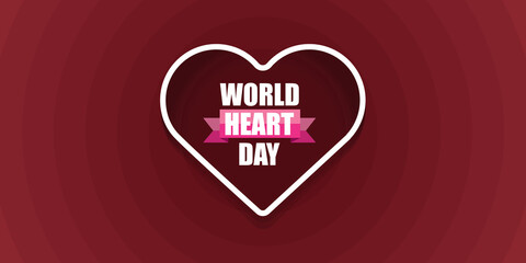 Wall Mural - world heart day horizontal banner or background with heart isoalted on red layout.