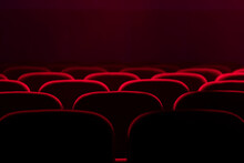 Empty Cinema Hall With Red Seats. Movie Theatre