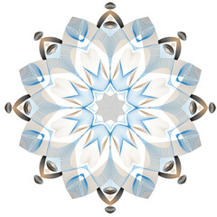 mysterious mandala on a white background with brown abstract men and a blue star inside