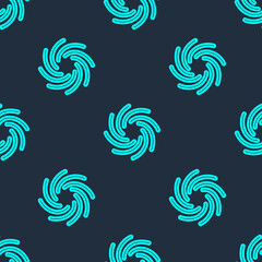  Green line Tornado icon isolated seamless pattern on blue background. Cyclone, whirlwind, storm funnel, hurricane wind or twister weather icon. Vector.