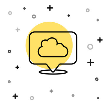Black line Location cloud icon isolated on white background. Random dynamic shapes. Vector.
