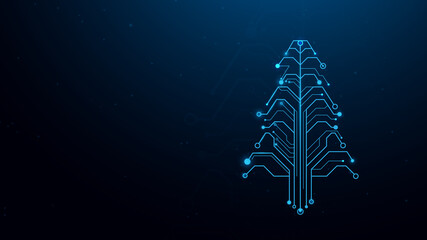 Christmas tree in circuit network digital technology electronic concept. Vector illustration