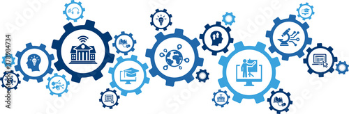 Cuadros en Lienzo Online learning in higher education vector illustration