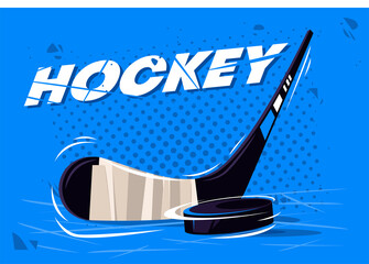 Wall Mural - vector illustration of a hockey stick with a puck, equipment for playing hockey