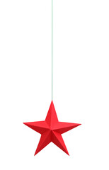 Wall Mural - A red origami paper star haning with string