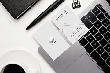 visit cards mockup with black and white elements on white background