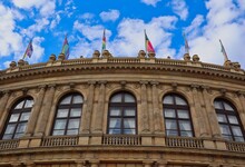 Closeup Of Rudolfinum In Prague. It Is Designed In The Neo-Renaissance Style And Currently The Czech Philharmonic Orchestra And Galerie Rudolfinum Are Based In The Building.