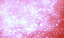 Festive Magical Shining Red White Magical Sparkling Background With Many Hearts And Shining Stars. Background For Valentine's Day, Birthday, Christmas