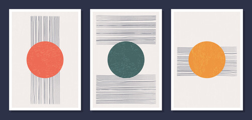 Poster - Minimalistic geometric vector art wall posters. Set of minimal 20s geometric abstract contemporary posters vector template with primitive shapes elements ideal for wall decoration modern hipster style