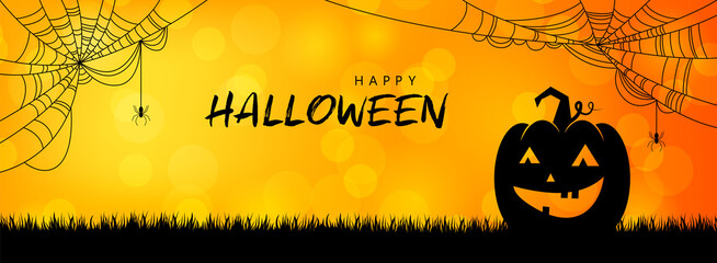 happy halloween pumpkin silhouette banner background illustration vector