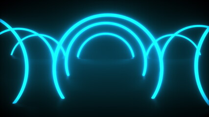 Poster - 3d render, abstract neon backdrop from circular arcade. Computer generated a virtual space with glowing rings.