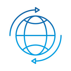 Sticker - data analysis, around world financial business, gradient blue line icon