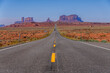 Monument valley, Utah: a straigh road I 163 into the monument valley