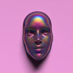 Wall Mural - abstract 3d render illustration of holographic human face in the wall, robotic head made of glossy i