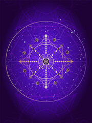 Wall Mural - vector illustration of sacred geometry symbol on abstract background. image in purple color.