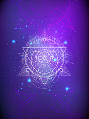 Wall Mural - Vector illustration of Sacred geometry symbol on abstract background. Image in purple color. 