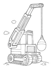 Wall Mural - Cute Construction Vehicle Vector Illustration Coloring Page Art