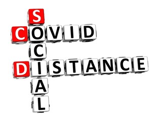 Leinwandbilder - Social Distance Covid. Virus. Pandemic. White and Red 3D Crossword Puzzle.
