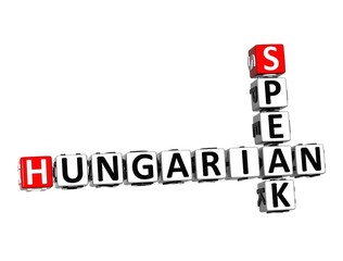 Sticker - Hungarian Speak Learn. White and Red 3D Crossword Puzzle.