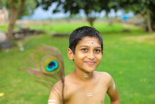 Little Indian Boy Posing As Lord Krishna