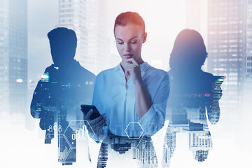 Poster - Three business people in city, network