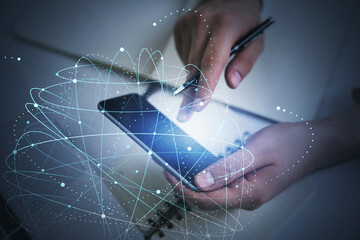 Poster - Man with smartphone, network interface