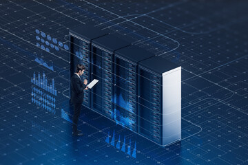Poster - Man in server room, technology