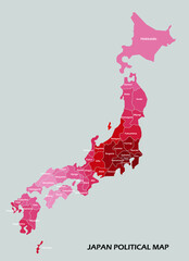 Wall Mural - Japan political map divide by state colorful outline simplicity style. Vector illustration.	
