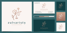 Women Face With Flower Logo Design And Business Card. Natural Women Logo For Beauty Salon, Spa, Cosmetic, And Skin Care. Luxury Feminine Template.