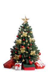 Poster - Christmas tree and gifts on white