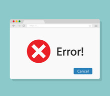 Window Error Flat Vector Icon Isolated On Blue Background. Window Operating System Error Warning. Vector Illustration.
