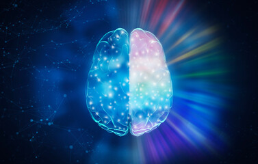 Poster - 3d Illustration For AI Concept Of Futuristic Human Brain Over Abstract Background