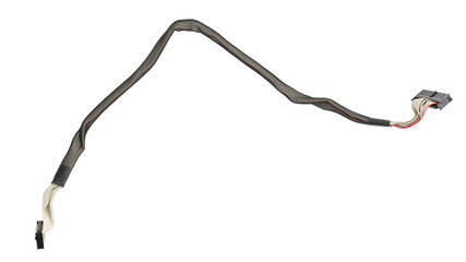 IDE computer cable isolated white background. ATA, PATA. Old computer.