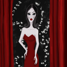 Stylized Glamorous Portrait Of A Beautiful Girl In A Red Dress