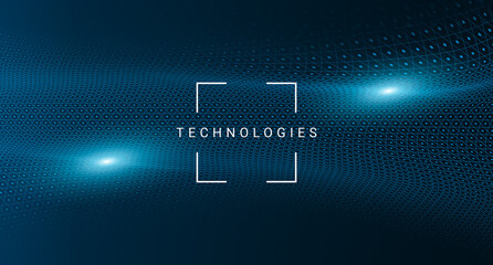 Poster - Abstract technology background with futuristic wireframe and framed technologies lettering
