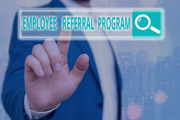 Poster - Handwriting text writing Employee Referral Program. Conceptual photo employees are rewarded for introducing recruits Web search digital information futuristic technology network connection