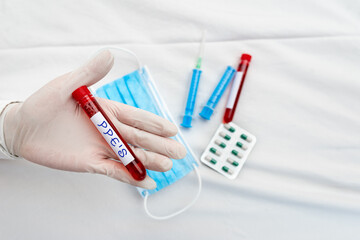 Poster - Word writing text Ppe s is. Business photo showcasing Specialized equipment for protection against health and safety hazard Extracted blood sample vial ready for medical diagnostic examination