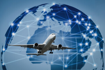 Map business Technology Travel Transportation concept with planes.
